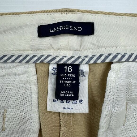 Lands End Womens 16 Pants Mid Rise Straight Leg Chino Crop Pants Tan Khaki - Picture 4 of 11